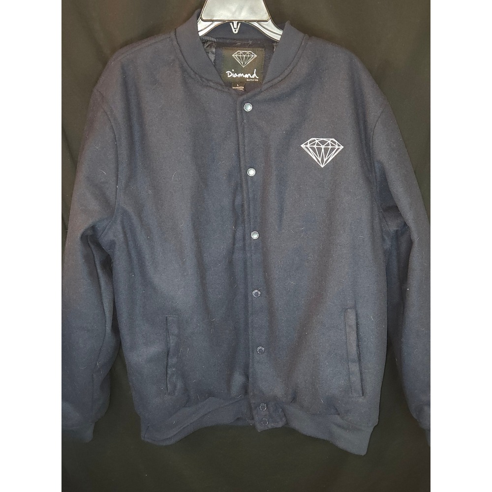 Diamond Supply Co Varsity Jacket Men's Size L Navy Blue‎ Embroidered Logo Bomber